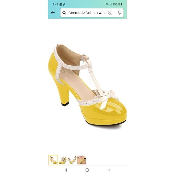New 10.5 Foremode Yellow White High Heel Mary Jane Platform Pump Dress S… - Picture 2 of 10